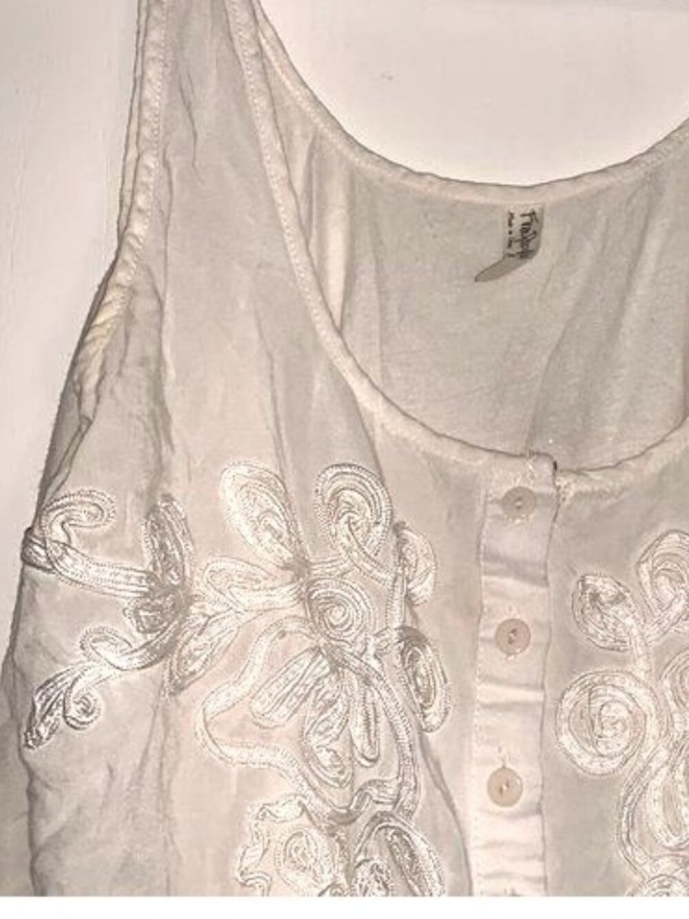 Free People Embroidered White Rayon Tank Top XS - Picture 2 of 7